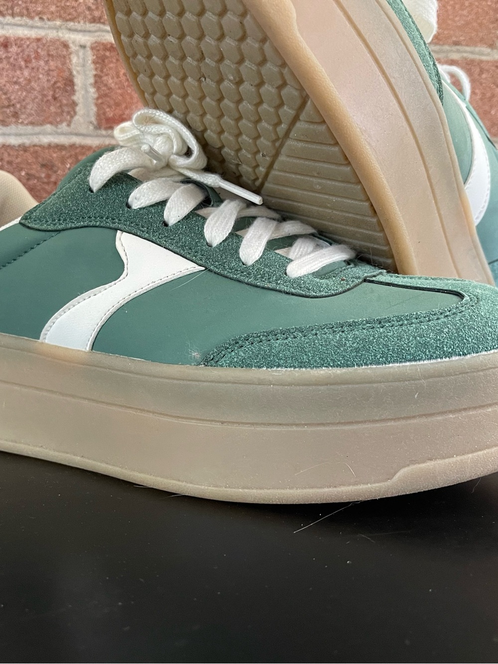 NOBO Platform Sneakers in Sage Green with White Accent - Picture 3 of 6